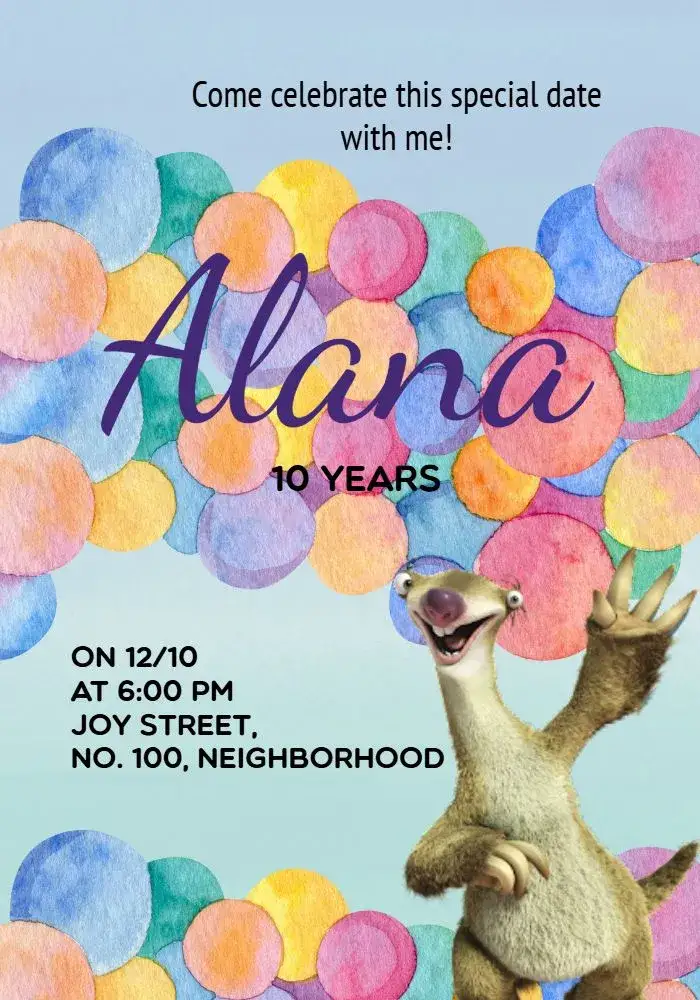 Invitation The Colorful Ice Age – Kids' Birthday Party theme colorful, watercolor, themed, fun-filled, childlike, frosty