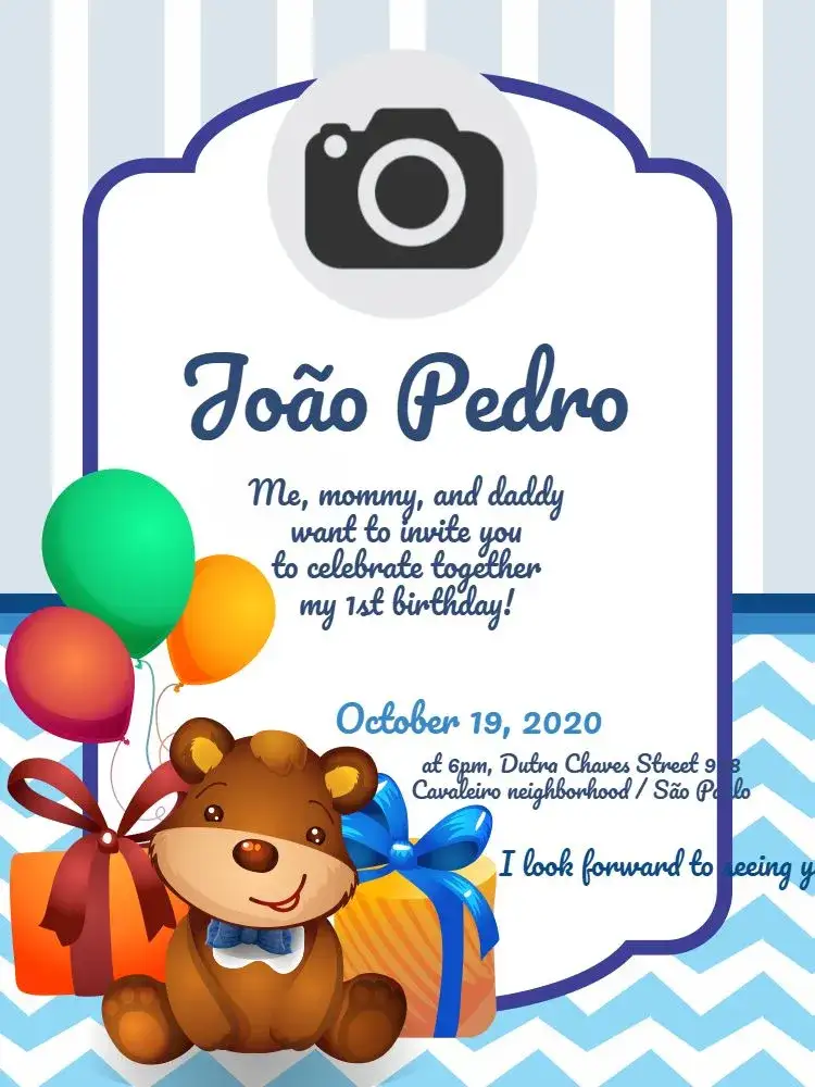 Invitation Bear Boy Party – Diaper Shower theme blue, children's, fun, cute, modern, colorful