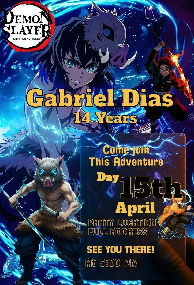 Invite Inosuke Demon Slayer editable and customizable