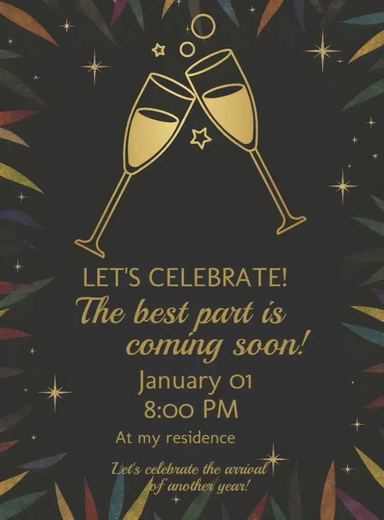 Invitation Gray New Year Party – Commemorative Dates theme gray, golden, modern, subtle, elegant, minimalist