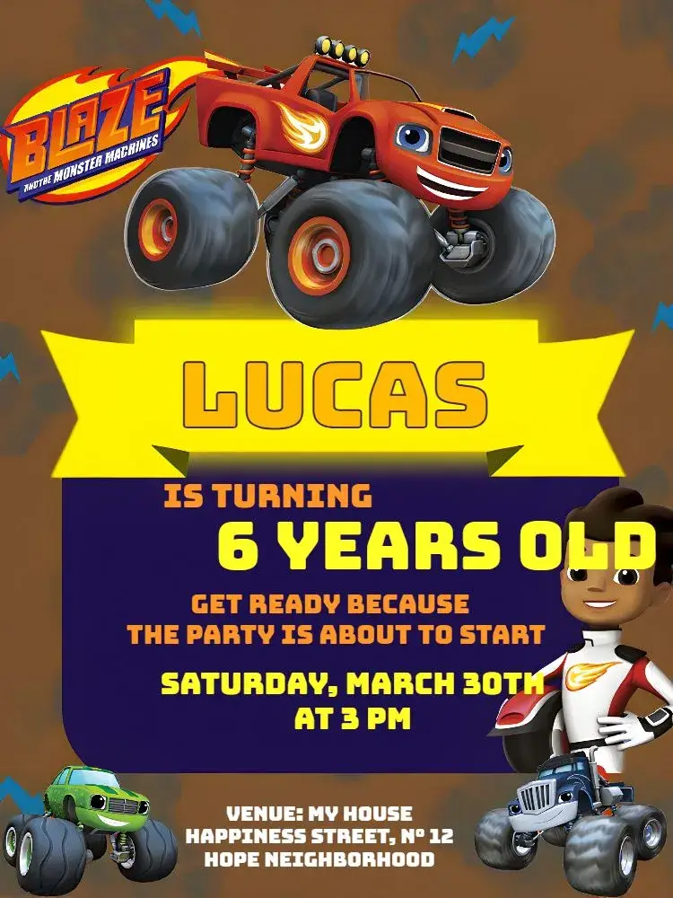 Blaze And The Monster Machines Car invitation