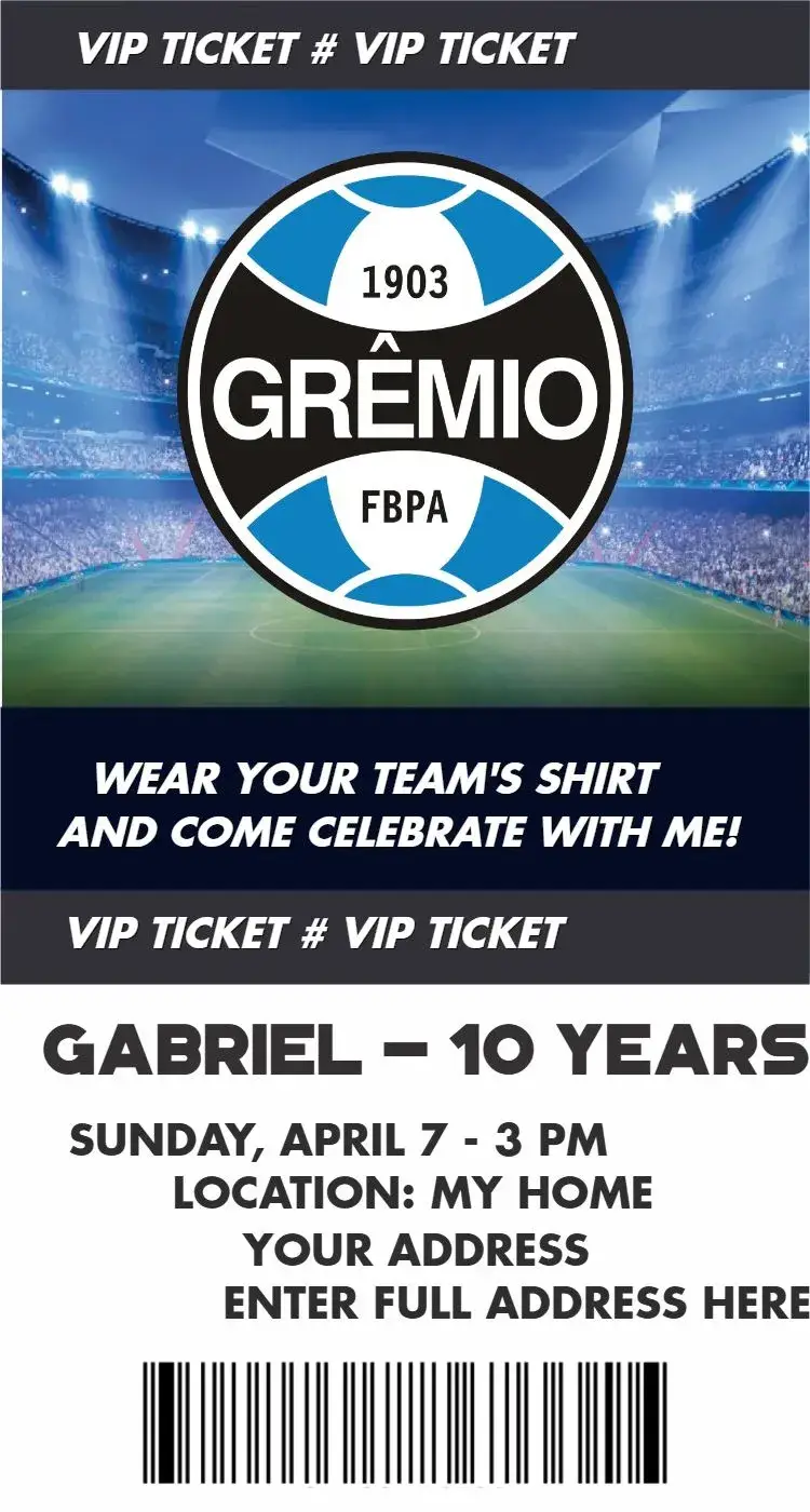 Invite Grêmio ticket editable and customizable
