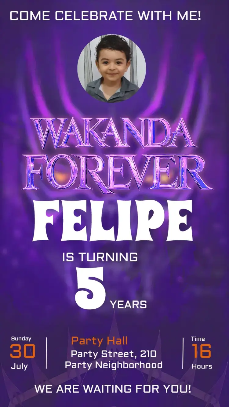 Wakanda Forever With Purple Photo invitation