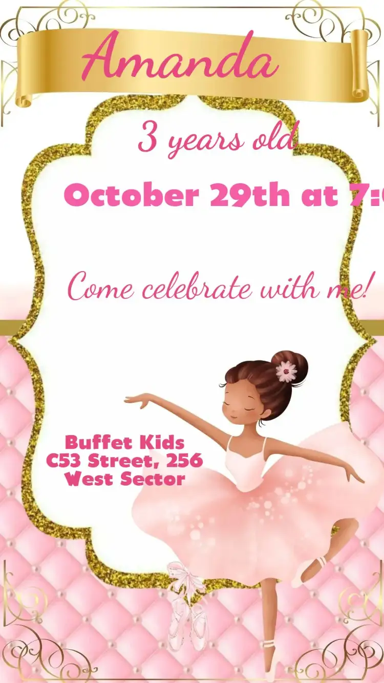 Invitation Ballerina – Birthday theme soft colors, delicate style, dance elements, inspired by ballet, charming illustrations, touches of elegance