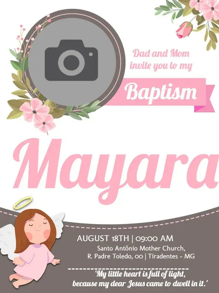 Invitation Baptism With Church Photo – Baptism theme pink, angelic, minimalist, modern, classic