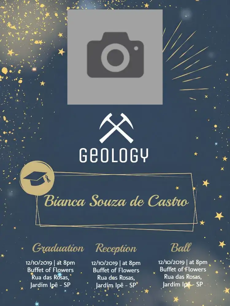 Invitation Geology Graduation Cap – Graduation theme blue, golden, modern, stars, elegant, academic