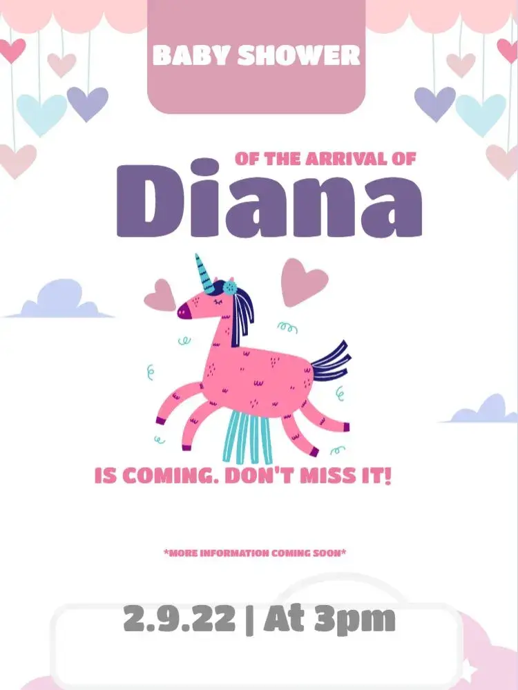 Unicorn and Hearts Baby Shower Card Night invitation