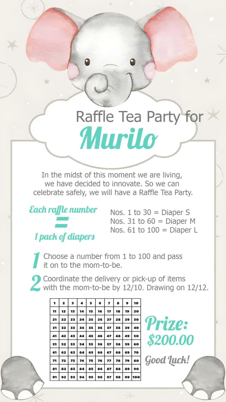 Elephant Elephant Raffle Tea invitation
