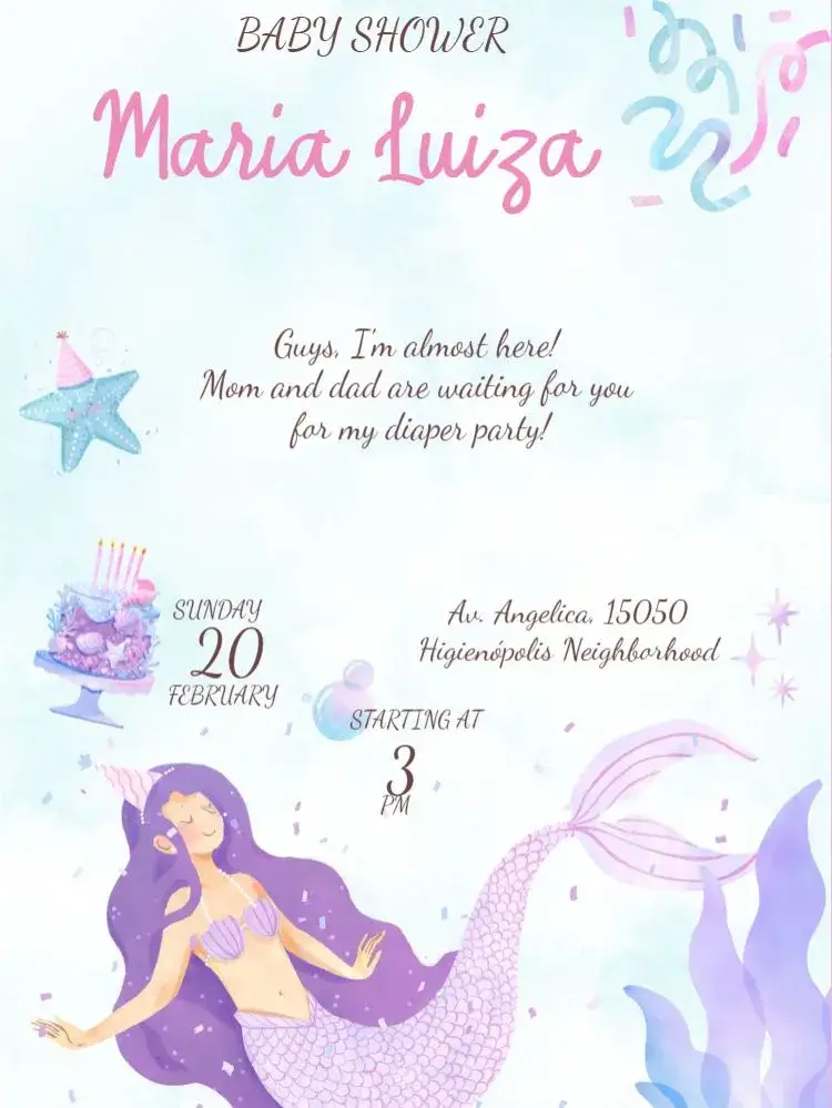 Invitation Mermaid Baby Shower – Diaper Shower theme delicate, pink, under the sea, mermaid, childlike, magical