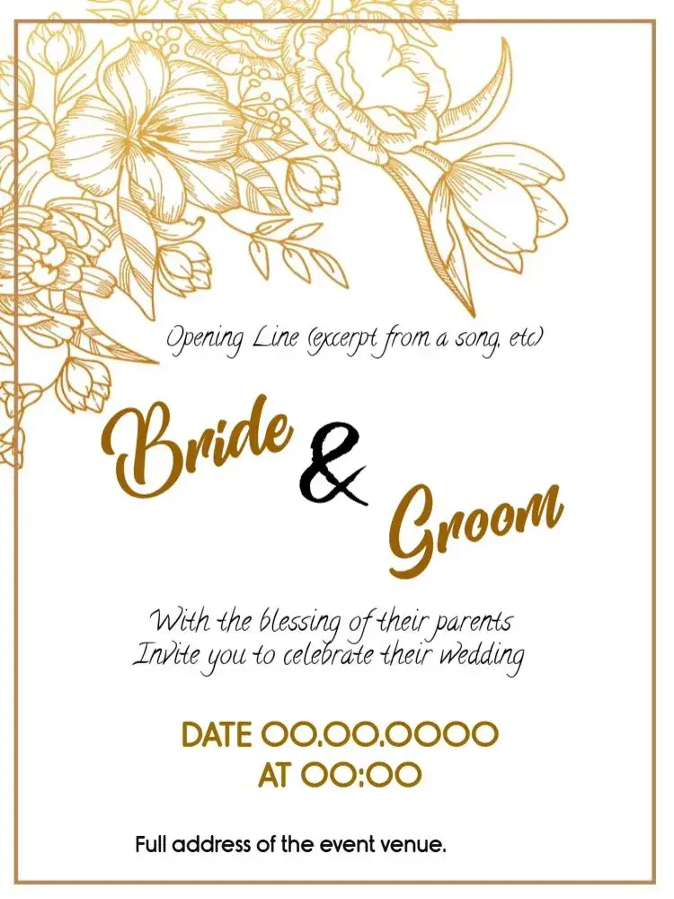 Invitation Golden Floral Wedding – Wedding theme floral, golden, elegant, romantic, classic, minimalist