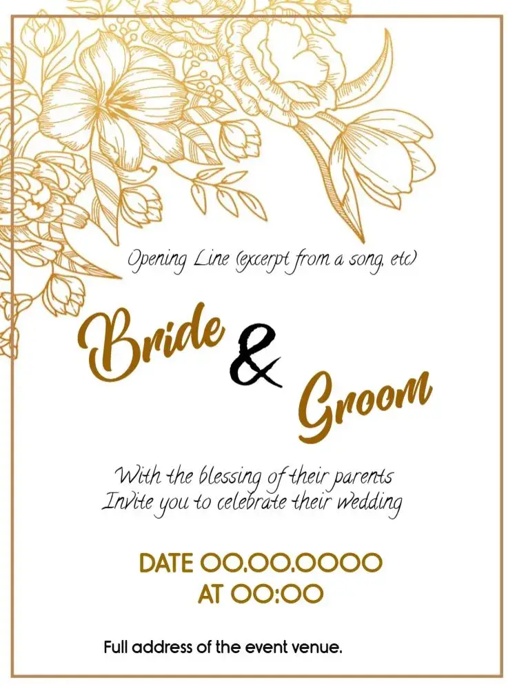 Golden Floral Wedding invitation