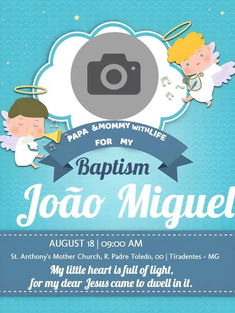 Invitation Baptism With Boy Photo – Baptism theme blue, little angels, modern, childish, delicate, religious