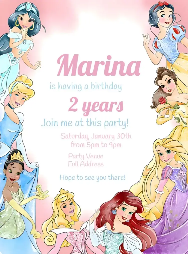 Disney Princesses Watercolor Snow White invitation