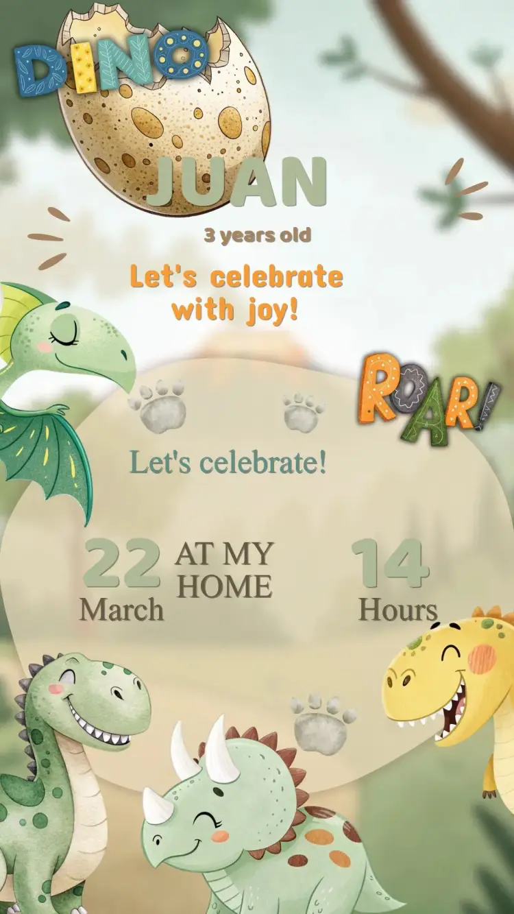 Dino Cute Birthday Invitation