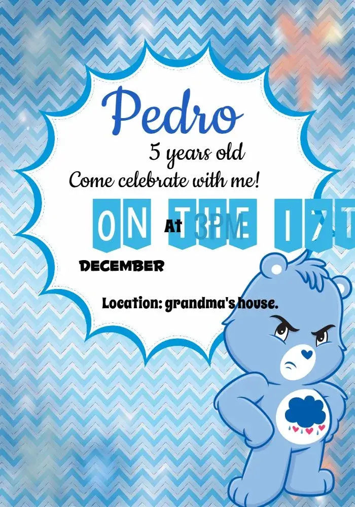 Grumpy Care Bears Boy invitation