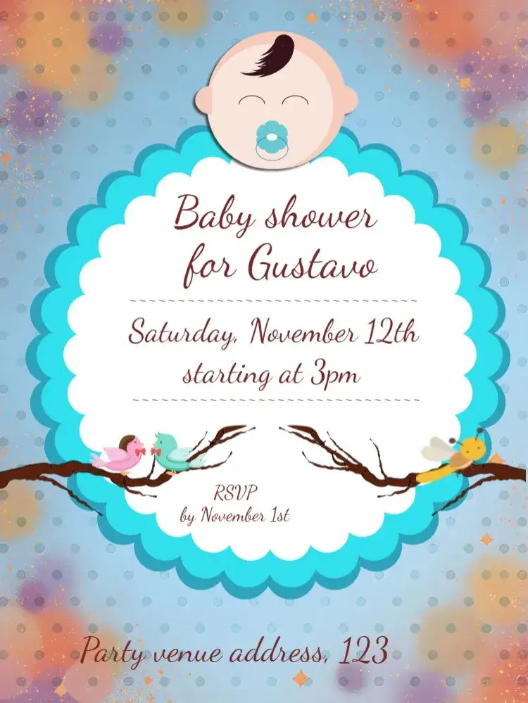 Invitation Blue Baby Shower - Boy Diapers – Diaper Shower theme soft blue, birds, childlike, delicate, modern, fun