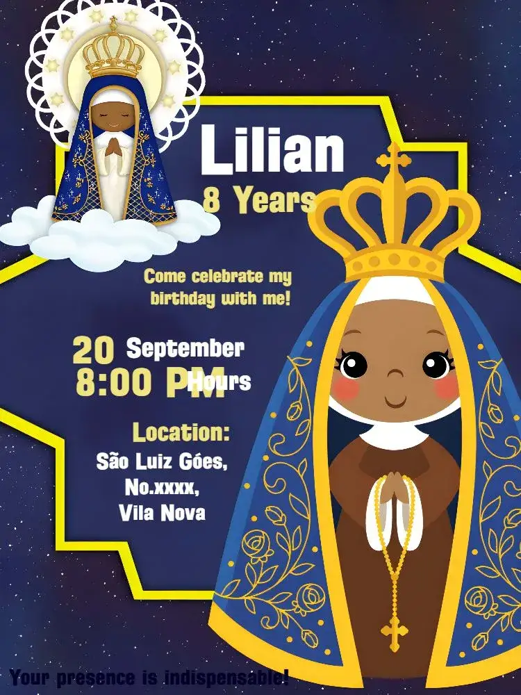 Invitation Our Lady of Aparecida White – Baptism theme elegant, minimalistic, religious, soft, classic