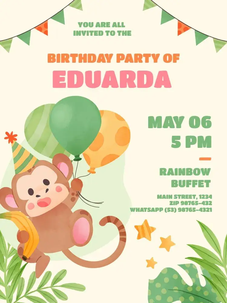 Girls Monkey Flag Macaque invitation