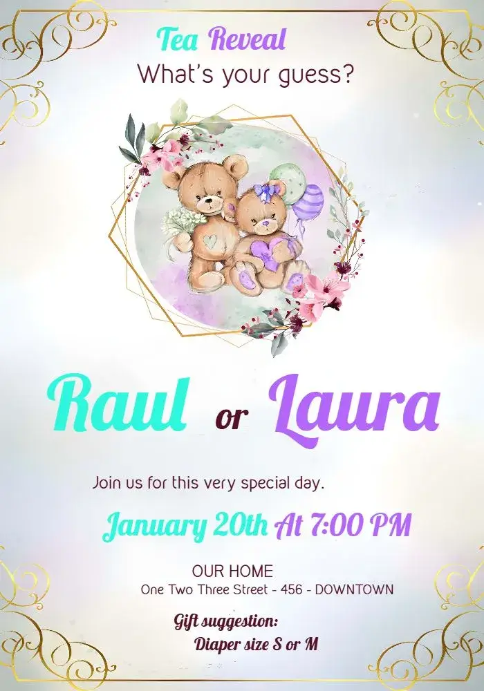 Green Teddy Bears Gender Reveal invitation