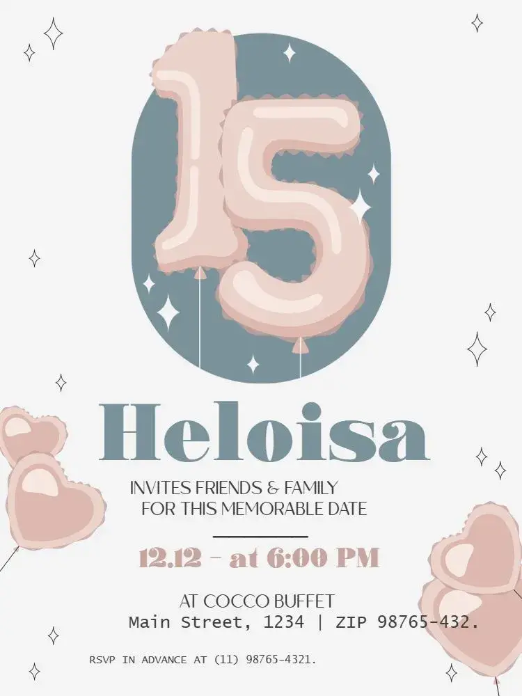 15 Years Minimalist Heart invitation