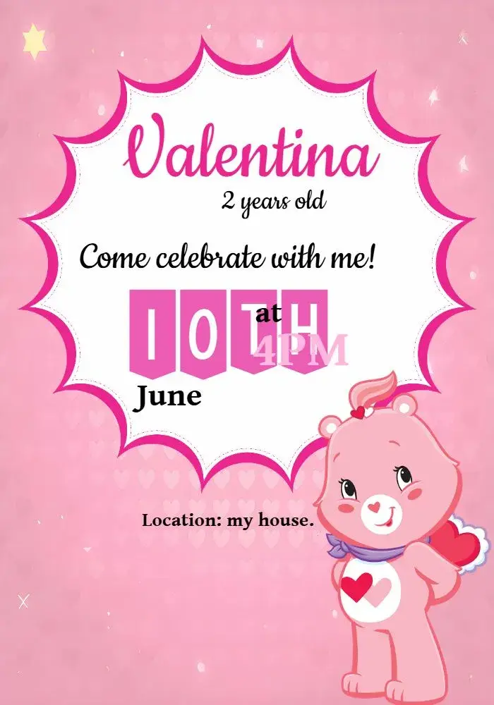 Care Bears White Heart invitation