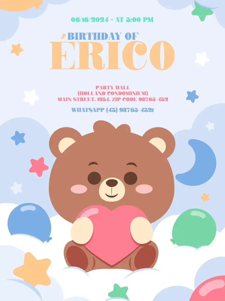Boys' Star Bear Party invitation