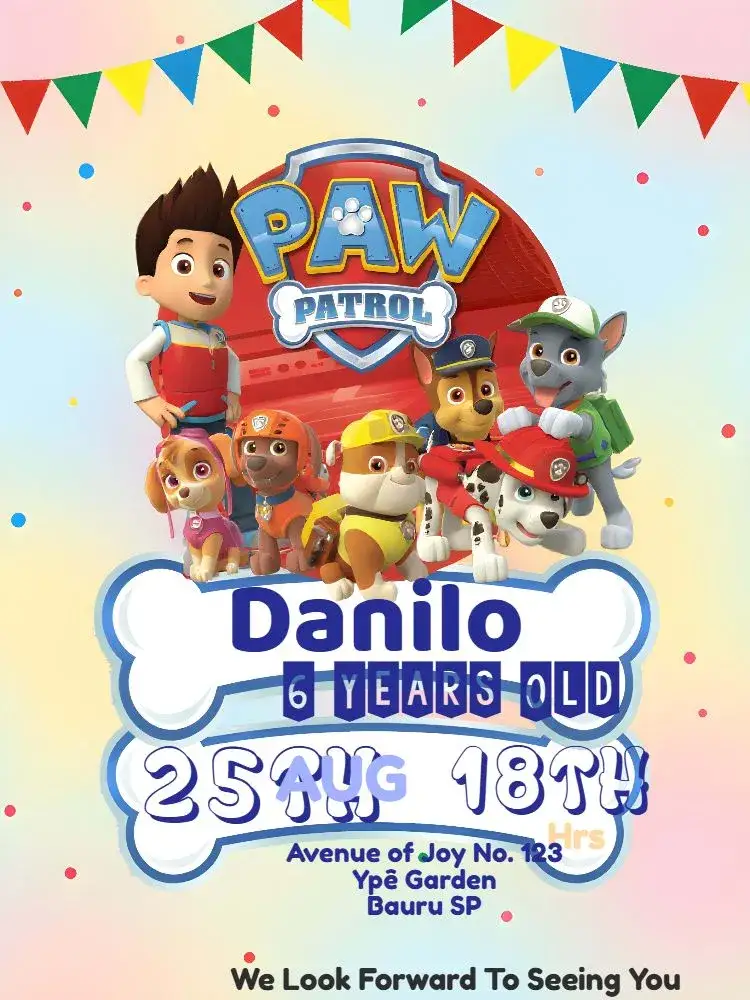 Invitation Paw Patrol Bone – Most searched for theme colorful, animals, fun, childish, themed