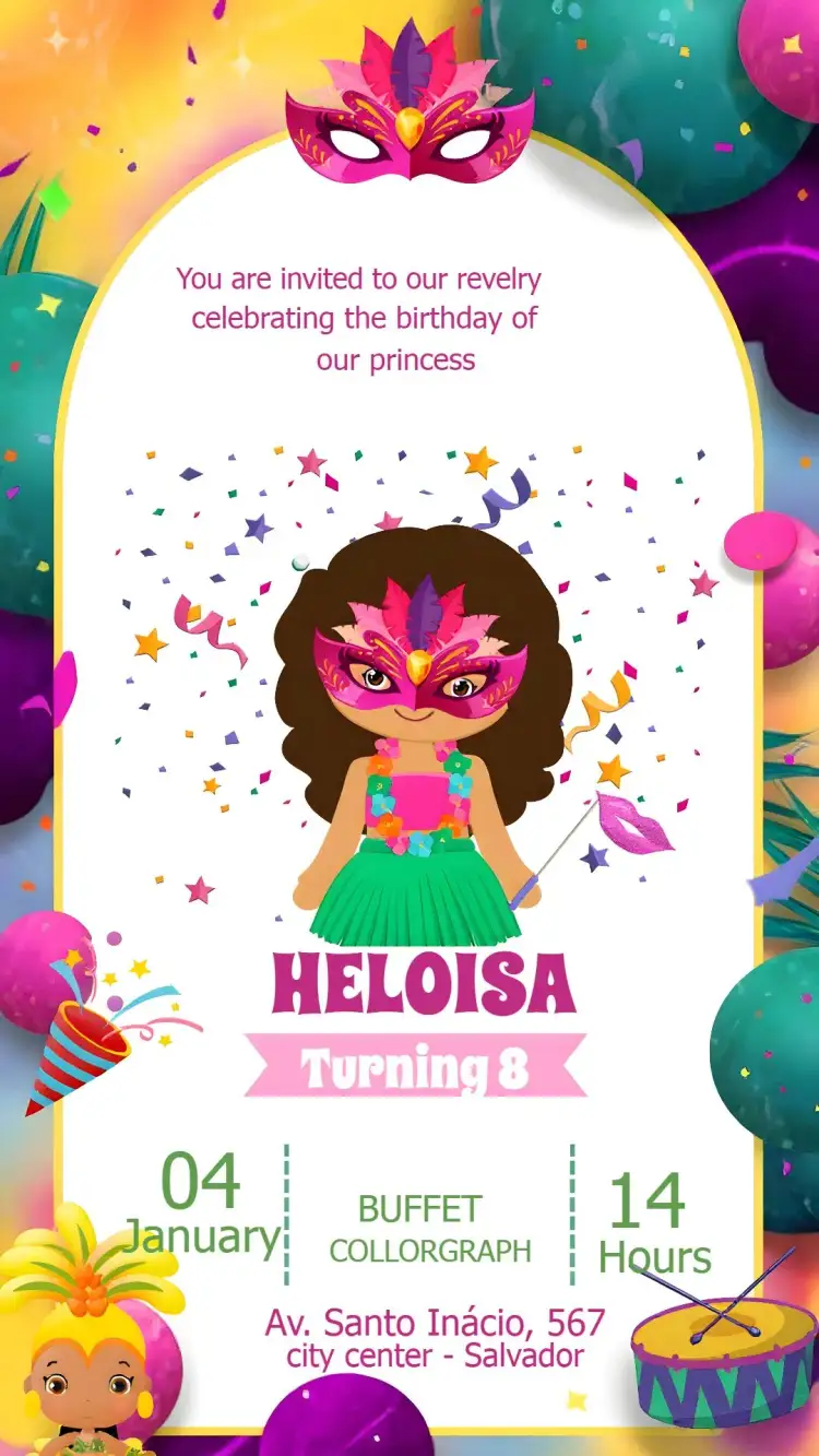 Invitation Carnival Party – Commemorative Dates theme colorful, fun, folkloric, animation, tropical