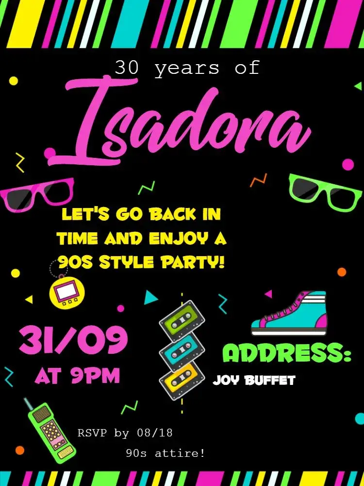 Invite Blue 90s editable and customizable