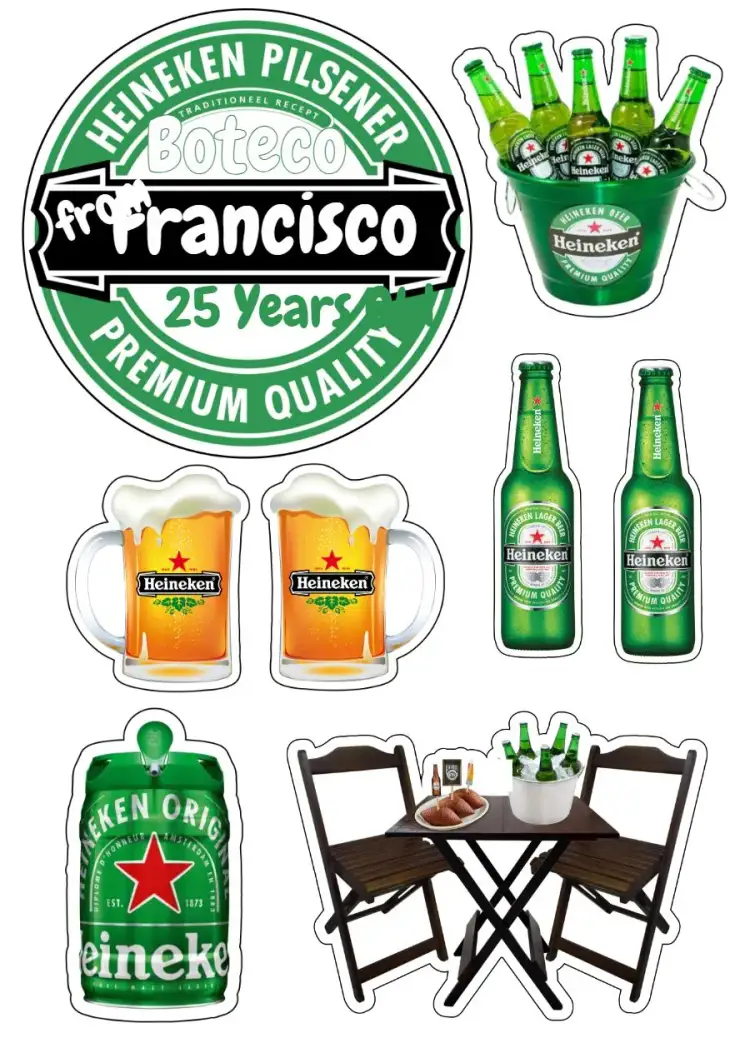 Invitation Topo De Bolo Boteco Cerveja Heineken – Most searched for theme pub style, green and gold colors, bar graphic elements, fun design, festive atmosphere, beer-inspired