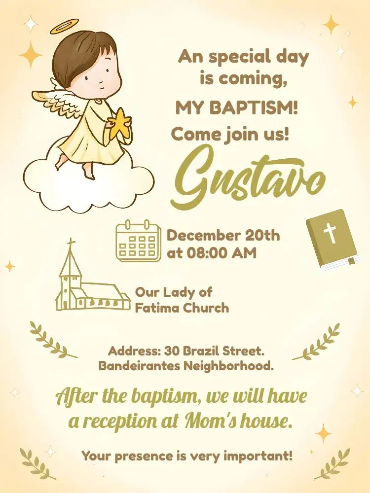 Invitation White Little Angel Baptism – Baptism theme angelical, golden, minimalist, modern, soft, classic