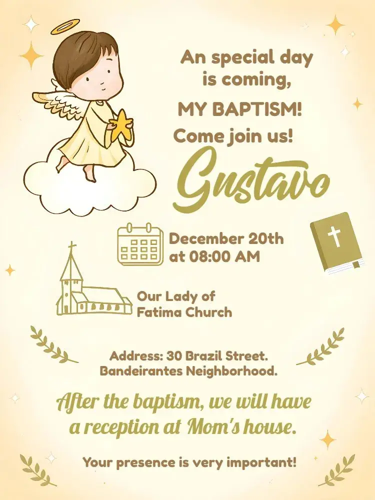 White Little Angel Baptism invitation