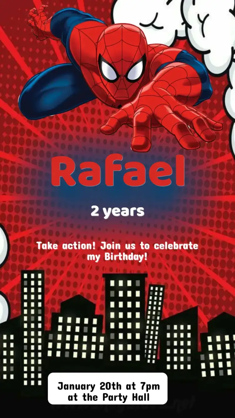 Invitation Spider-Man Birthday Invitation – Kids' Birthday Party theme superheroes, colorful, fun, modern, childlike