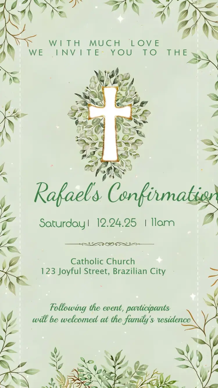 Invitation Confirmation Foliage – Baptism theme foliage, white, green, modern, elegant