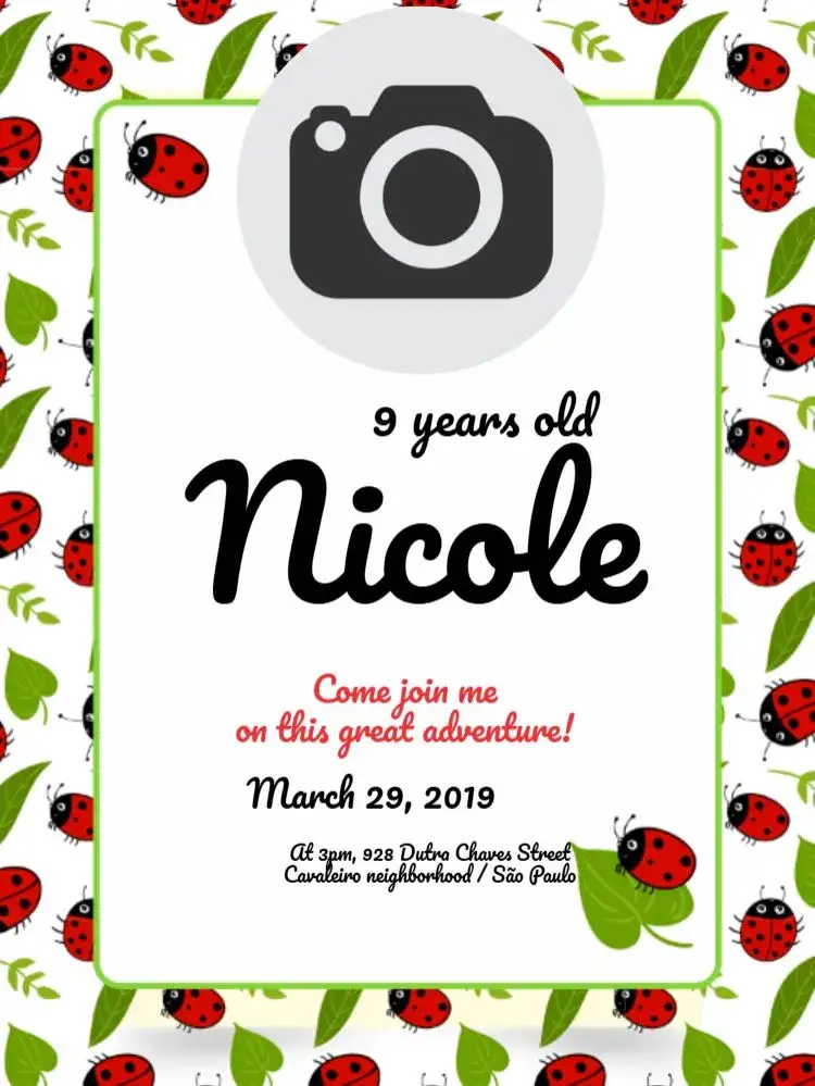 Invitation Ladybug With Photo Celebration – Kids' Birthday Party theme red, black, children's, fun, modern, elegant