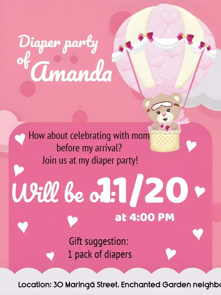 Invitation Baby Shower Teddy Bear Pink Balloon – Bridal Shower theme pink and white, children's, cute, balloons, teddy bears, modern