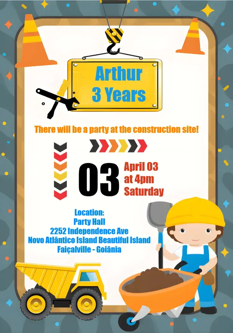 Invitation Colorful Construction – Raffle Tea theme colorful, fun, childish, construction-themed, modern