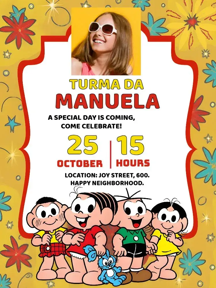 Invite Turma Da Mônica With Magali Photo editable and customizable