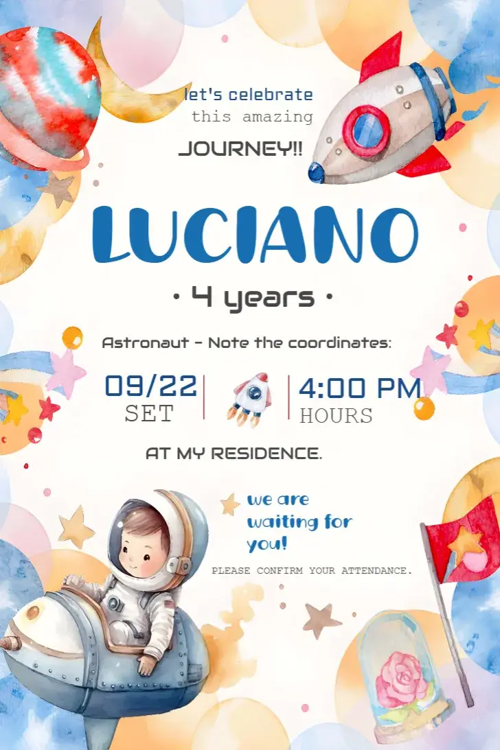 Children's Astronaut Watercolor invitation