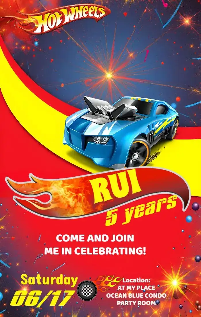 Invitation Red Hotwheels – Most searched for theme red, yellow, fun, modern, themed