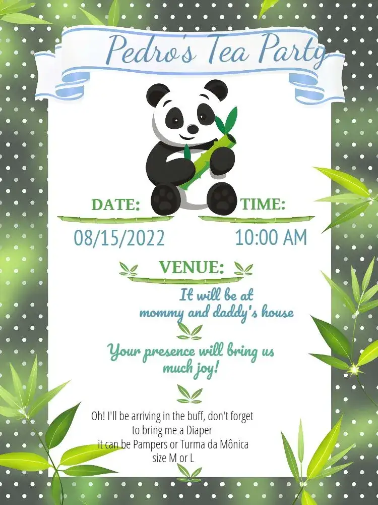 Invitation Panda Bear Baby Shower – Diaper Shower theme cute animals, soft colors, nature, bamboo, minimalist, childlike