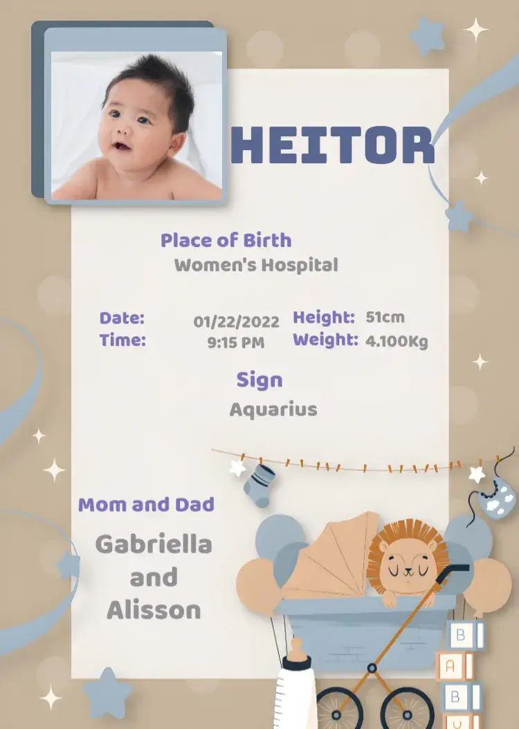 Baby Carriage Birth Frame With Photo Balloons invitation