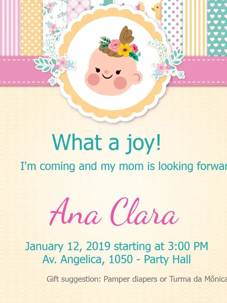Invitation Digital Girl – Diaper Shower theme floral, colorful, modern, fun, cheerful