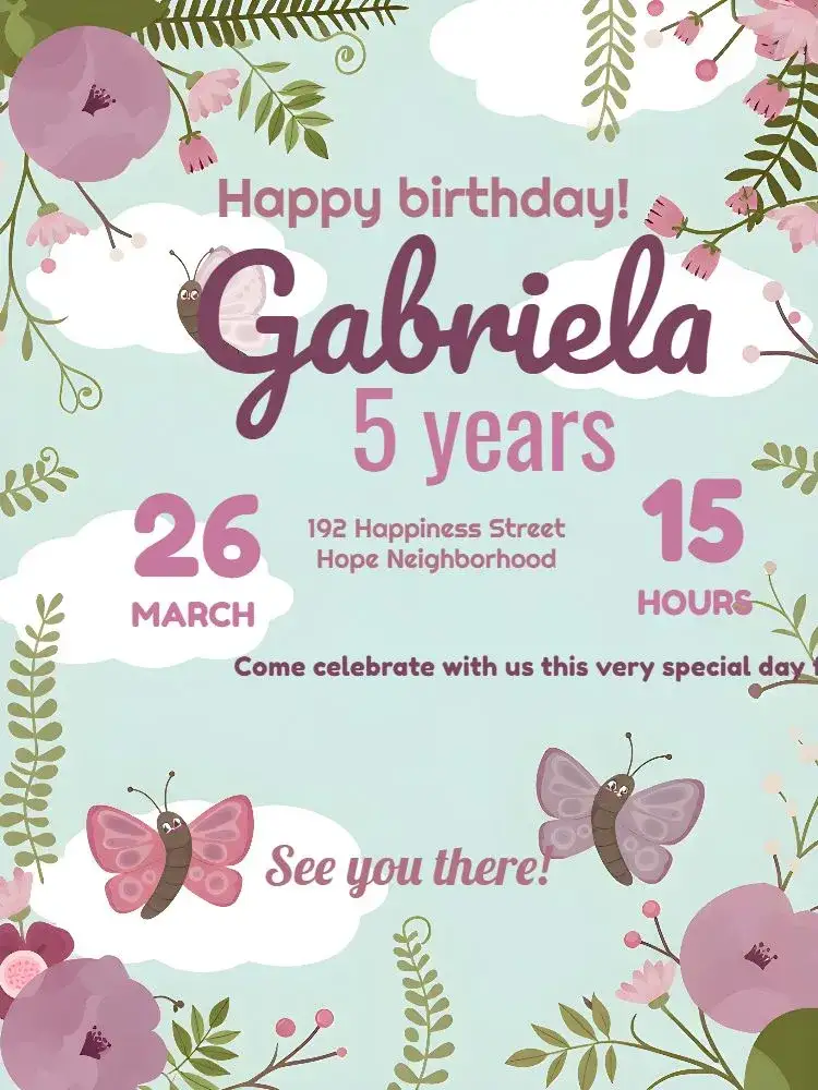 Invitation Butterfly Cloud Garden – Commemorative Dates theme floral, colorful, delicate, childlike, modern