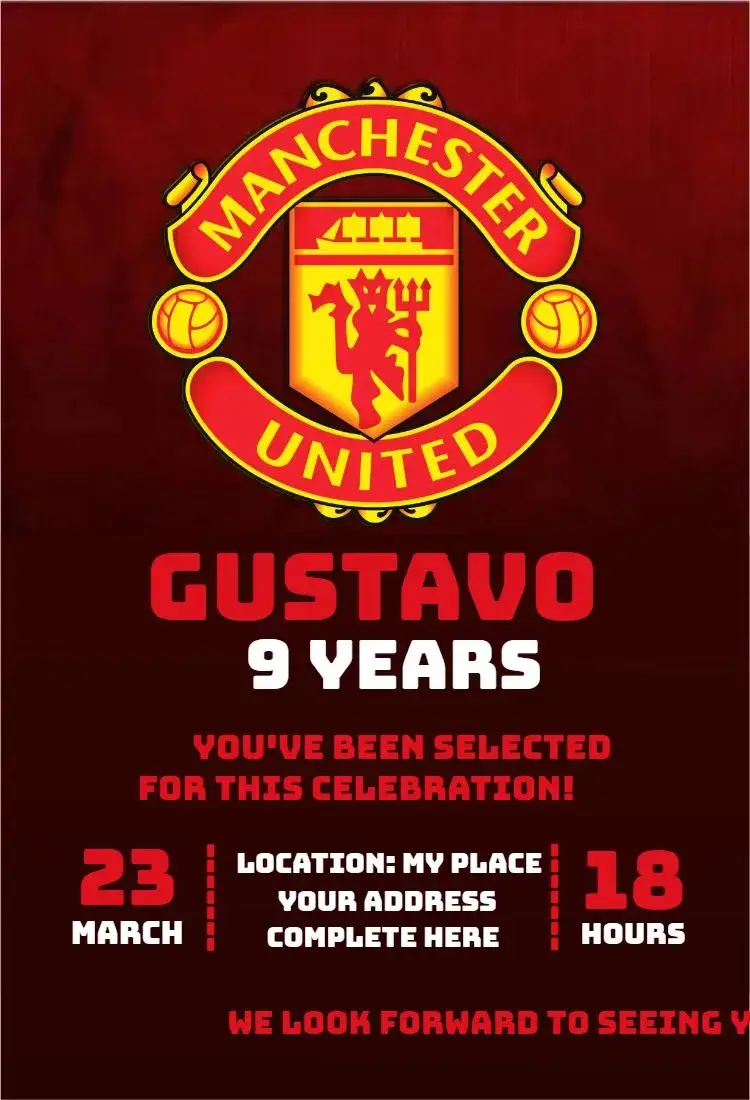 Invite Manchester United editable and customizable