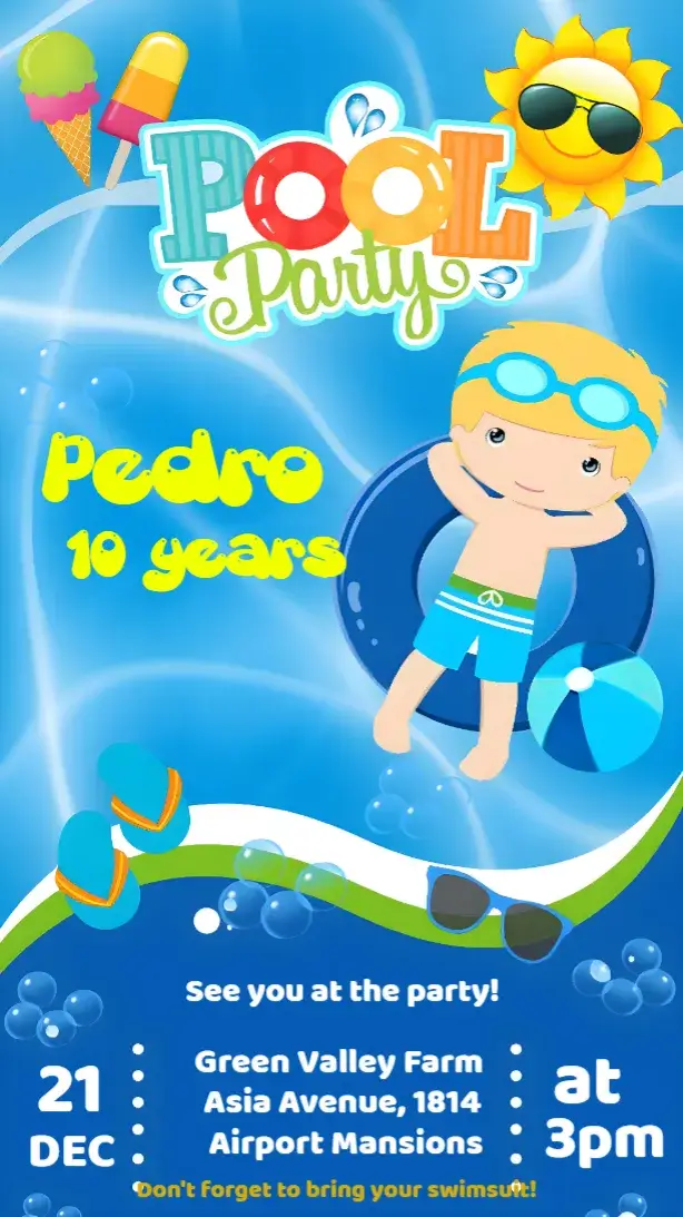Blue Pool Party invitation