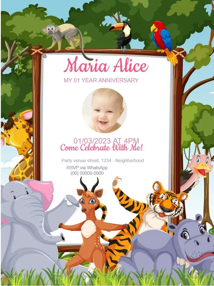 Safari Girl Children's Animals invitation