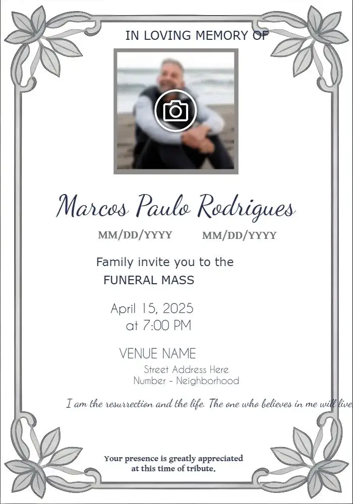 Funeral Mass With White Photo invitation