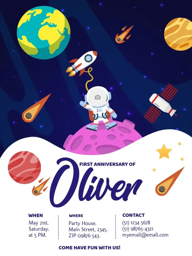 Colorful Space Party invitation