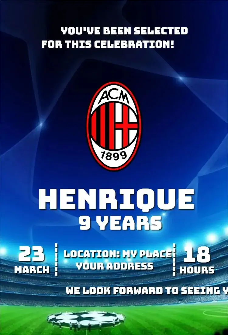 Invitation Milan 3 – Birthday theme football, modern, vibrant, colorful, sporty